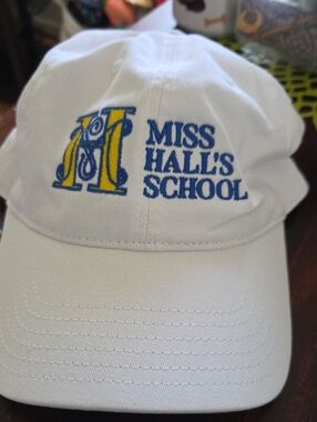 Miss Hall's School White Baseball Cap with Blue & Yellow Logo